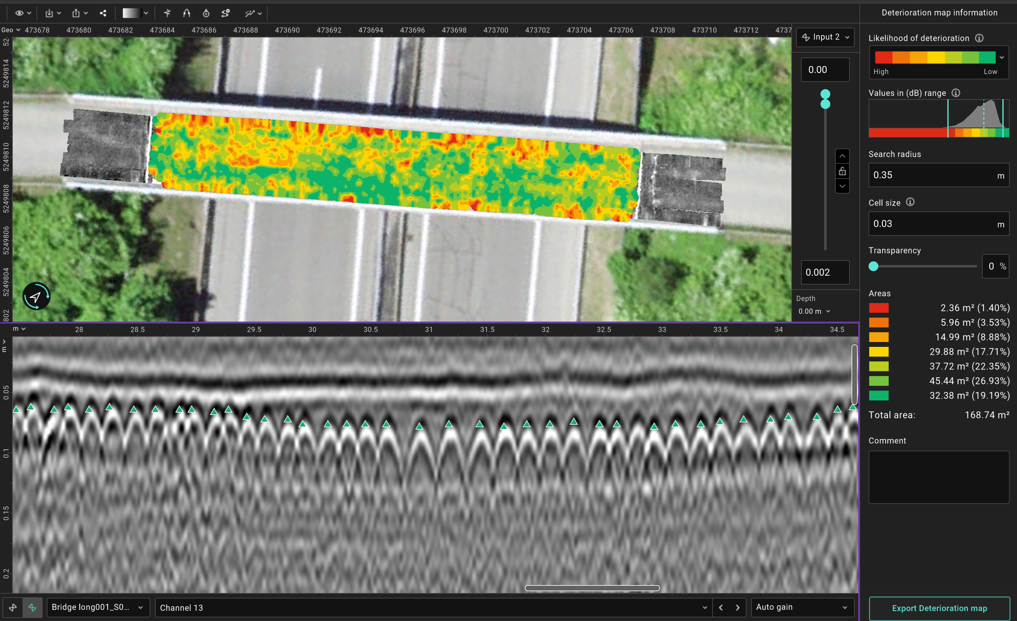 Bridge deck deterioration, cover and moisture maps