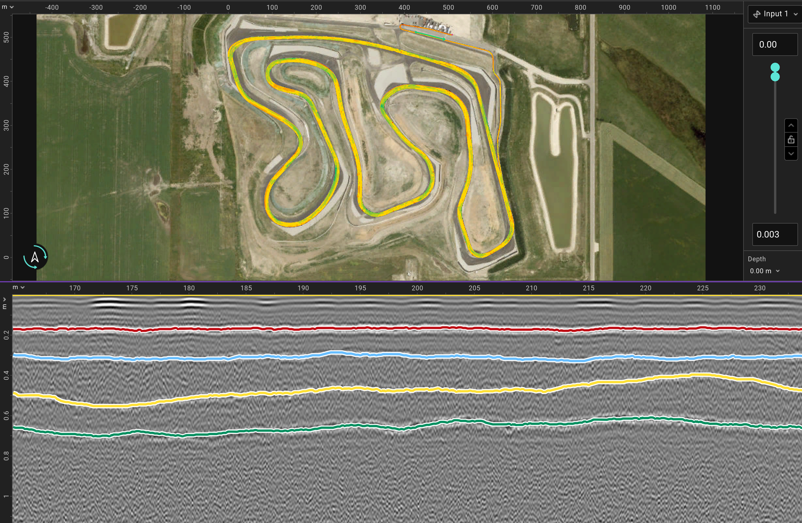 Pavement layer horizons traced across a B-scan